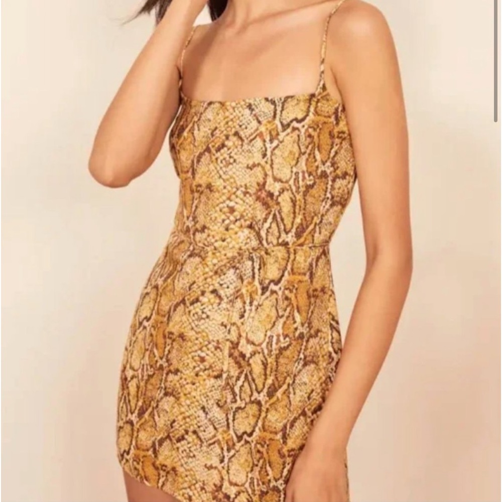 REFORMATION Yellow Cobra Snake Print Mini Dress